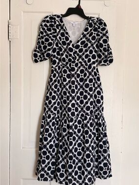 Time and Tru Black & White Dot-Print Midi Dress